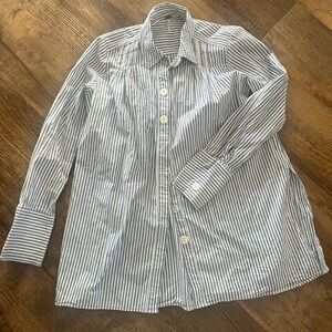 Free People Blue and White Striped Button Down Shirt
